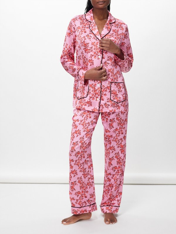 Emilia Wickstead Haut de pyjama en satin à imprimé roses