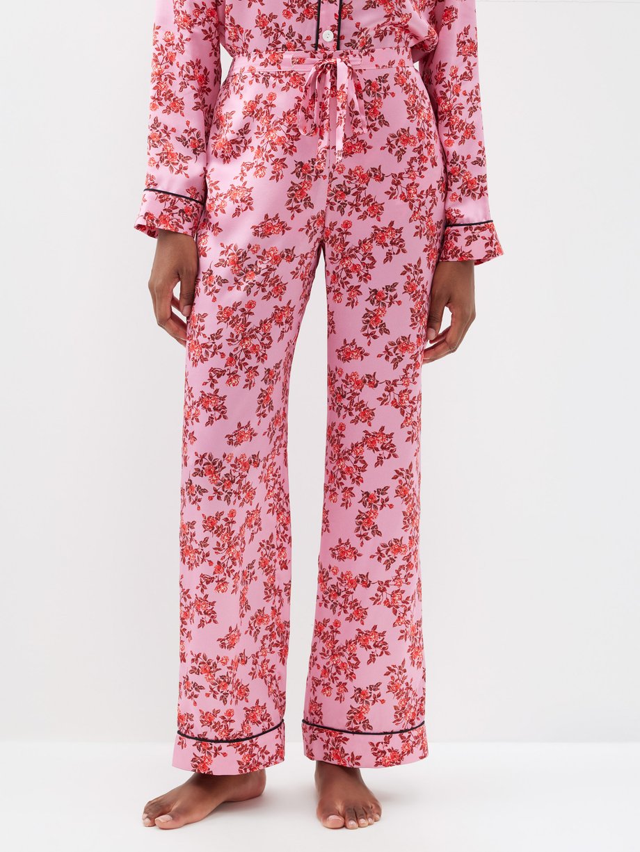 Emilia Wickstead Pantalon de pyjama en satin à imprimé roses