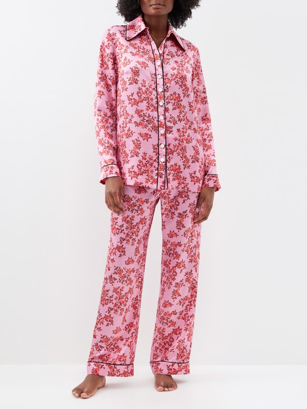 Emilia Wickstead Pantalon de pyjama en satin à imprimé roses