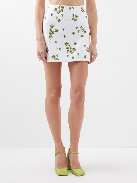 White Leaf-embroidered bouclé mini skirt | Giambattista Valli 