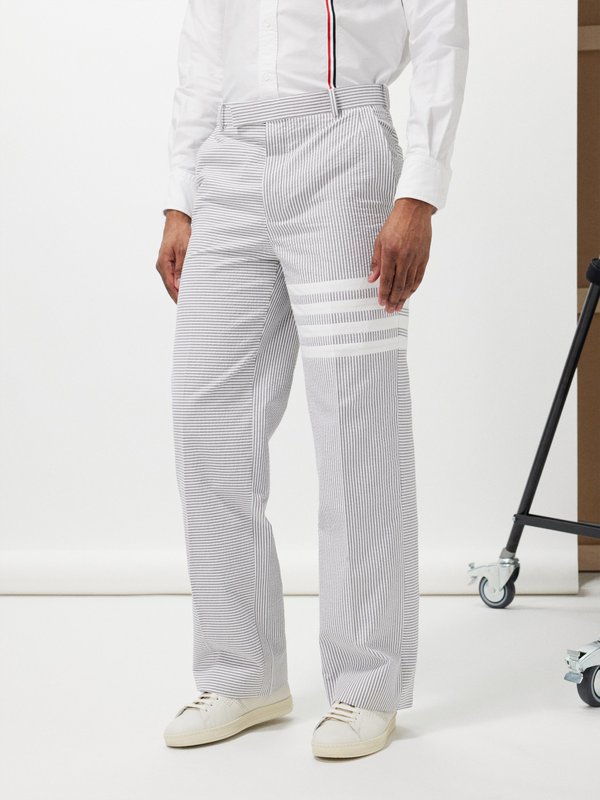 Thom Browne 4-bar cotton-seersucker trousers