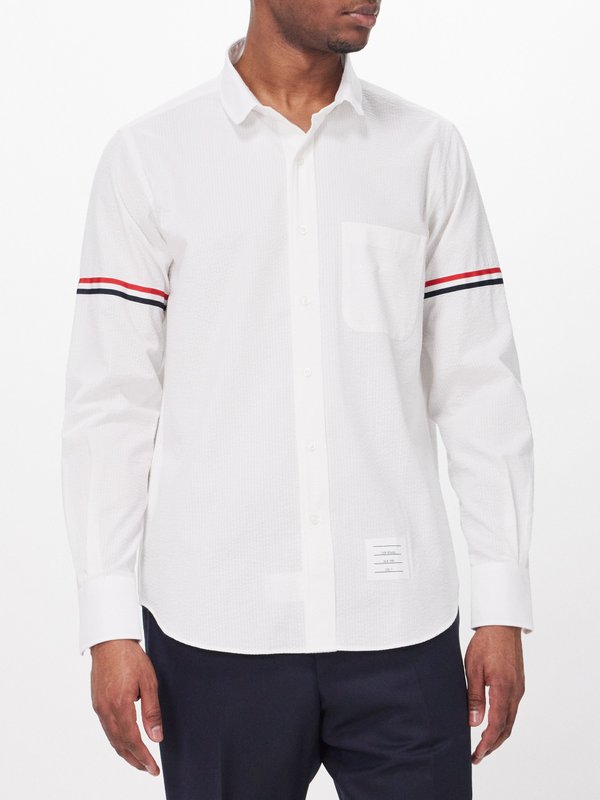 Thom Browne Tricolour-stripe cotton-seersucker shirt