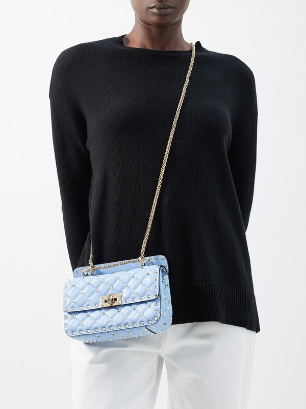 Blue Rockstud small quilted leather shoulder bag Valentino