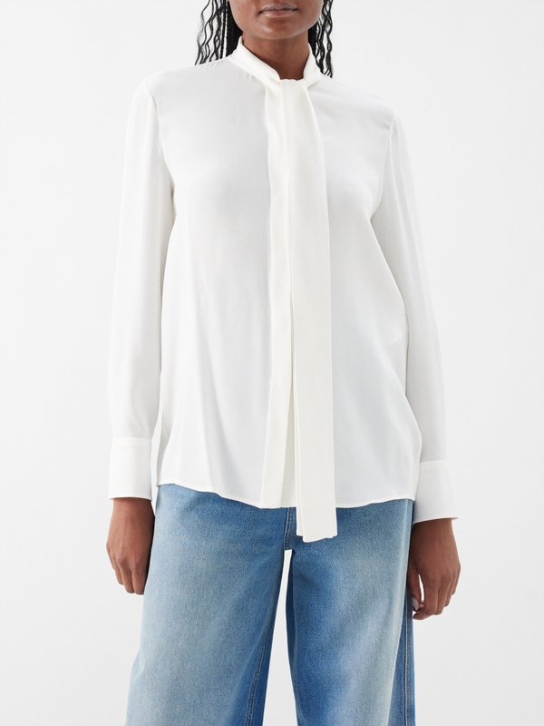 Valentino sheer ruffle-embellished silk blouse - White