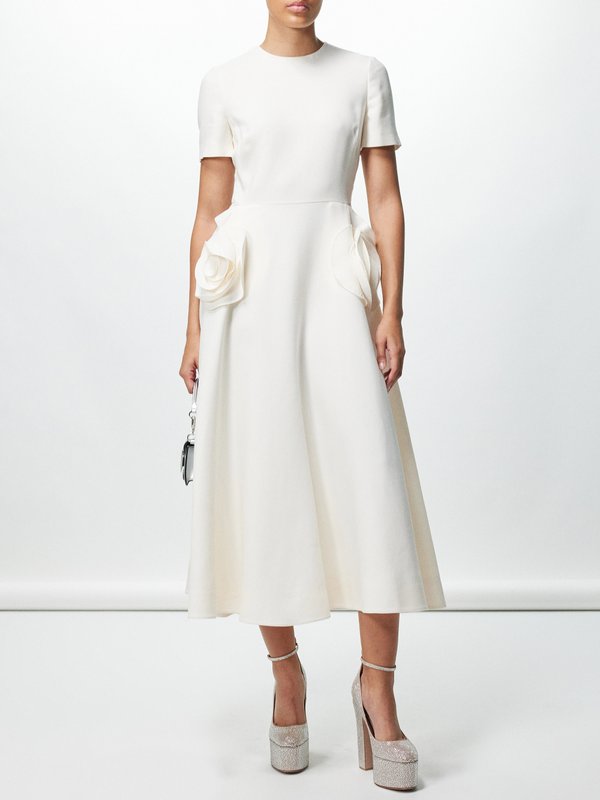 White Rose-embellished wool-crepe midi dress | Valentino Garavani ...