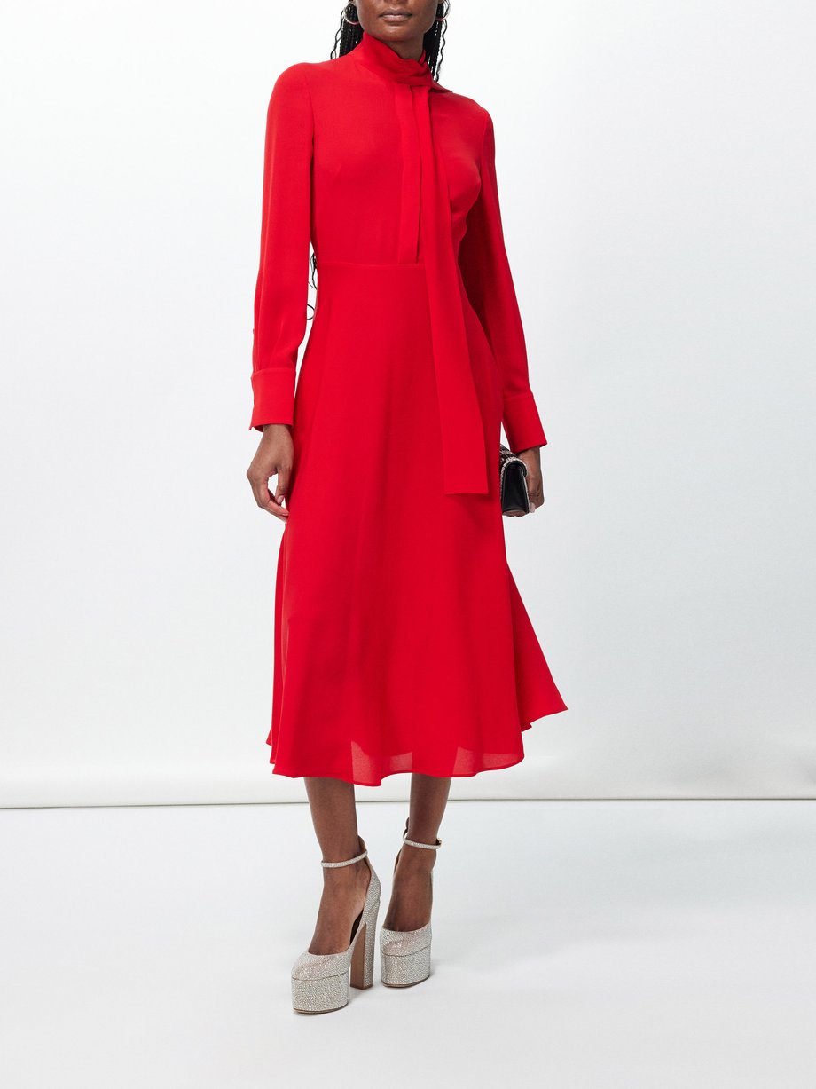 Red Scarf-neck silk-georgette dress | Valentino Garavani | MATCHES UK