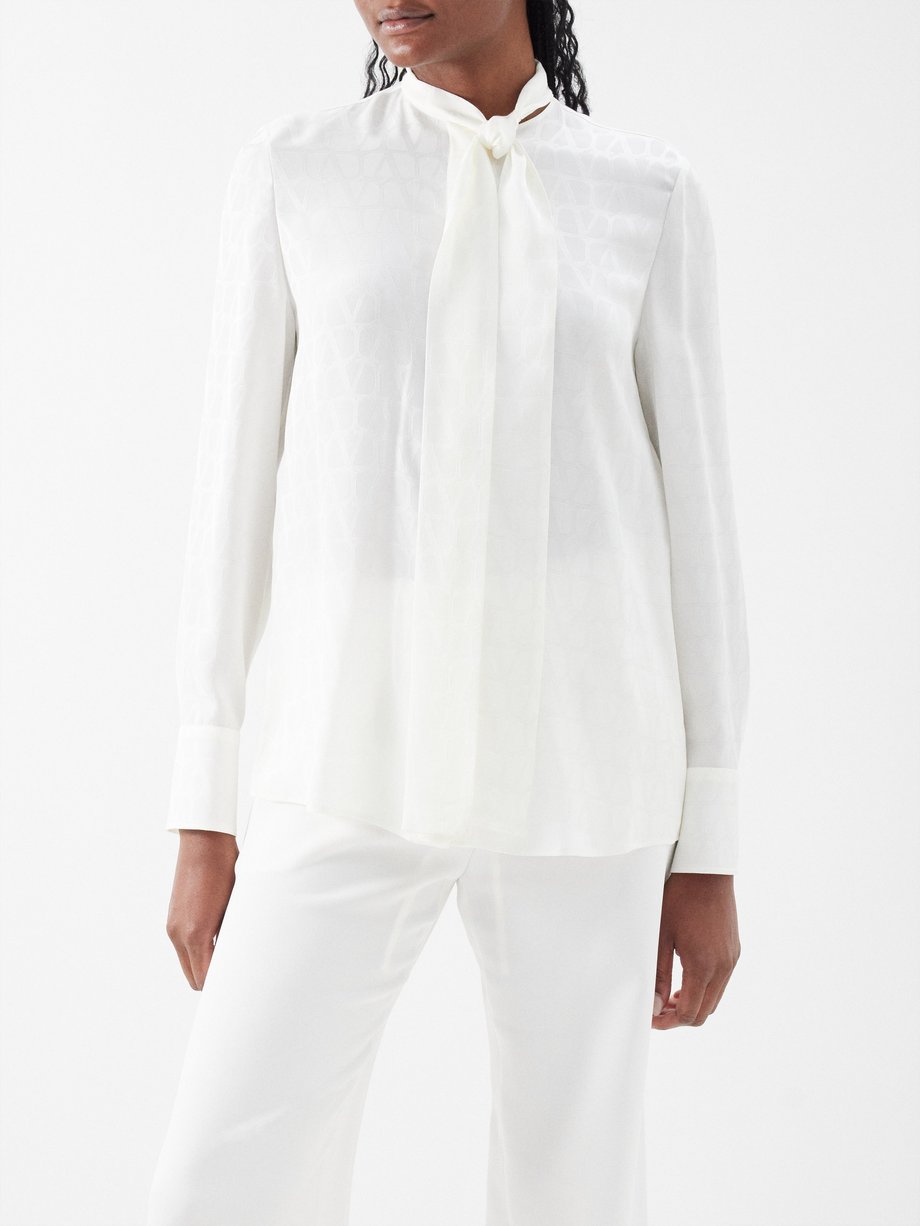 White Toile Iconographe-jacquard silk-crepe blouse | Valentino