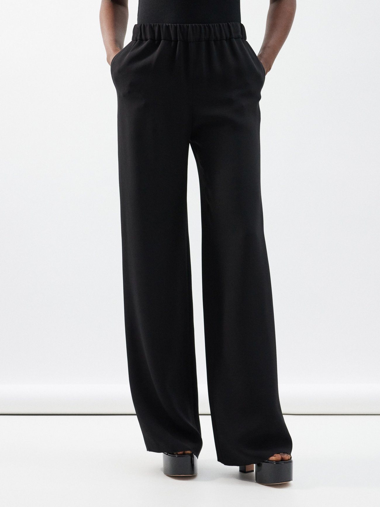 Wool and mohair straight pants in blue - Valentino