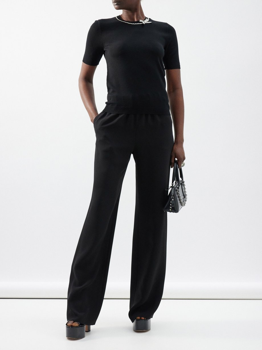 Black Elasticated-waist silk wide-leg trousers