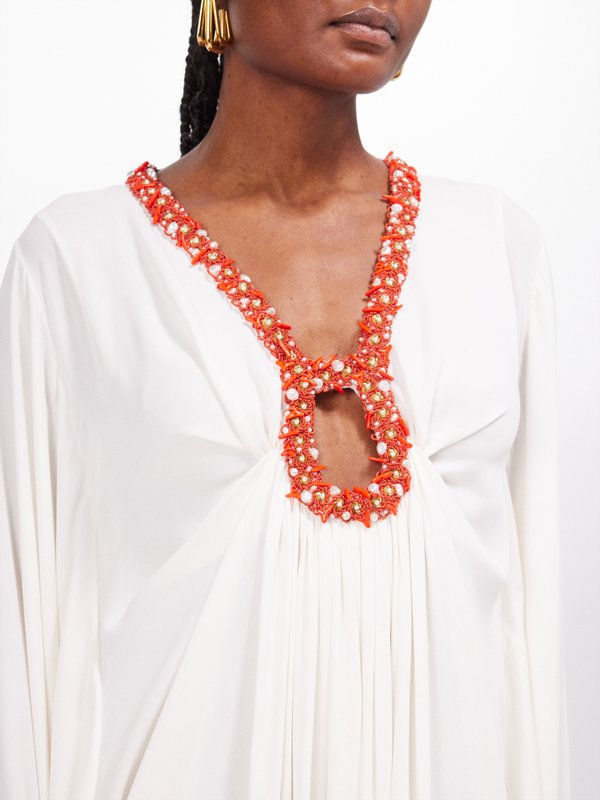 Valentino Garavani Cape-sleeve bead-embellished silk-georgette gown