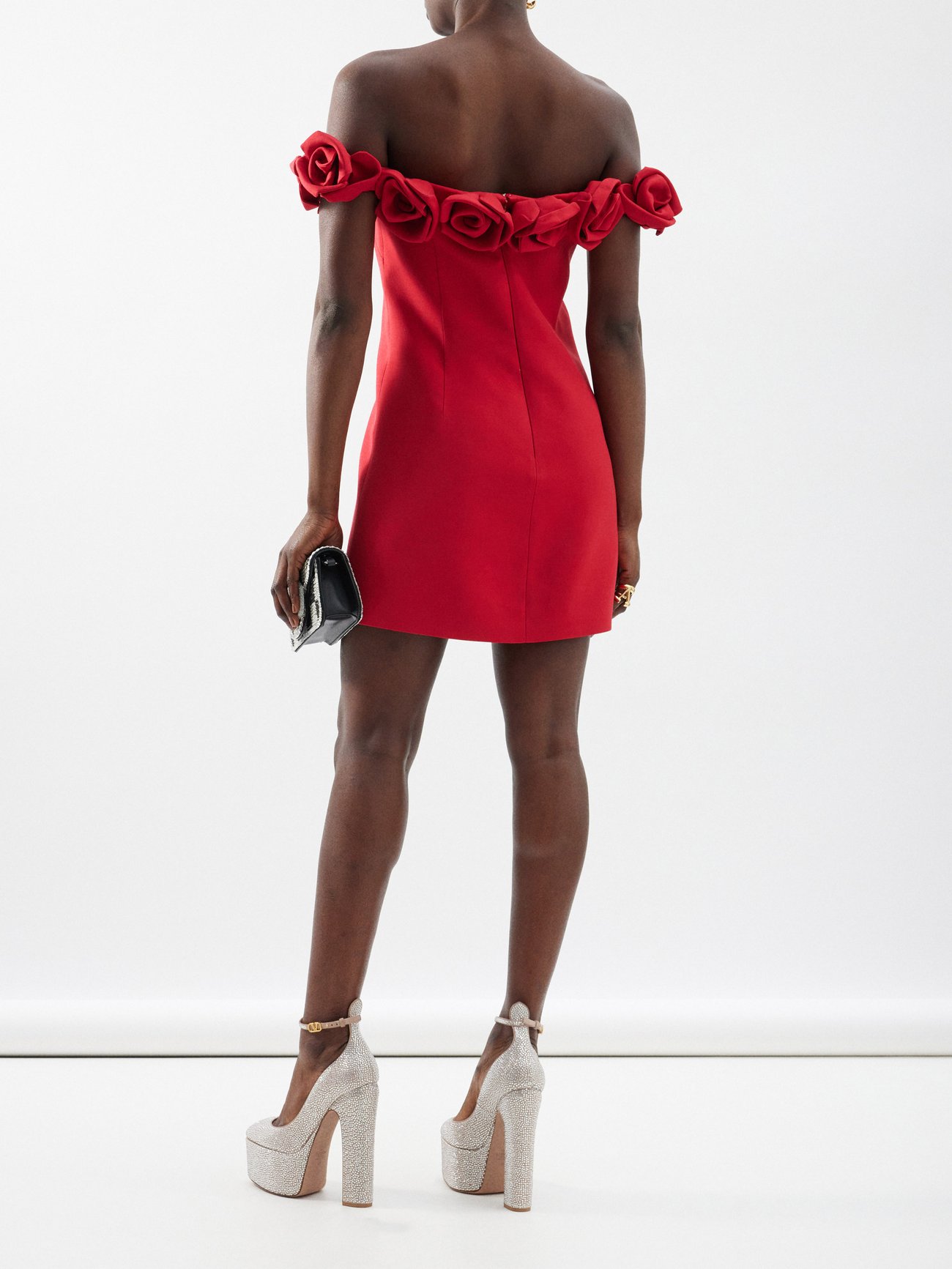 Valentino Garavani rose-appliqué long-sleeve minidress - Red