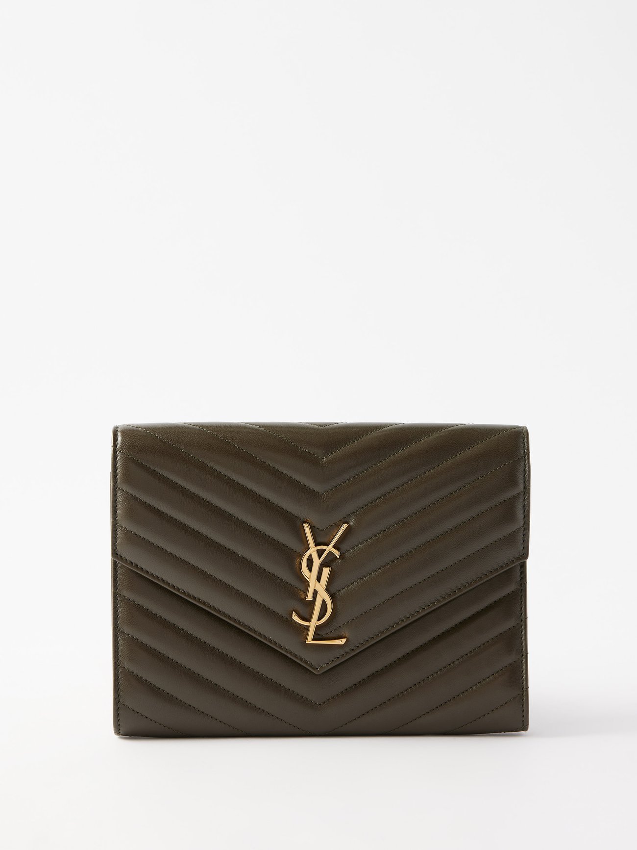 Logo Plaque Leather Wallet in Green - Saint Laurent