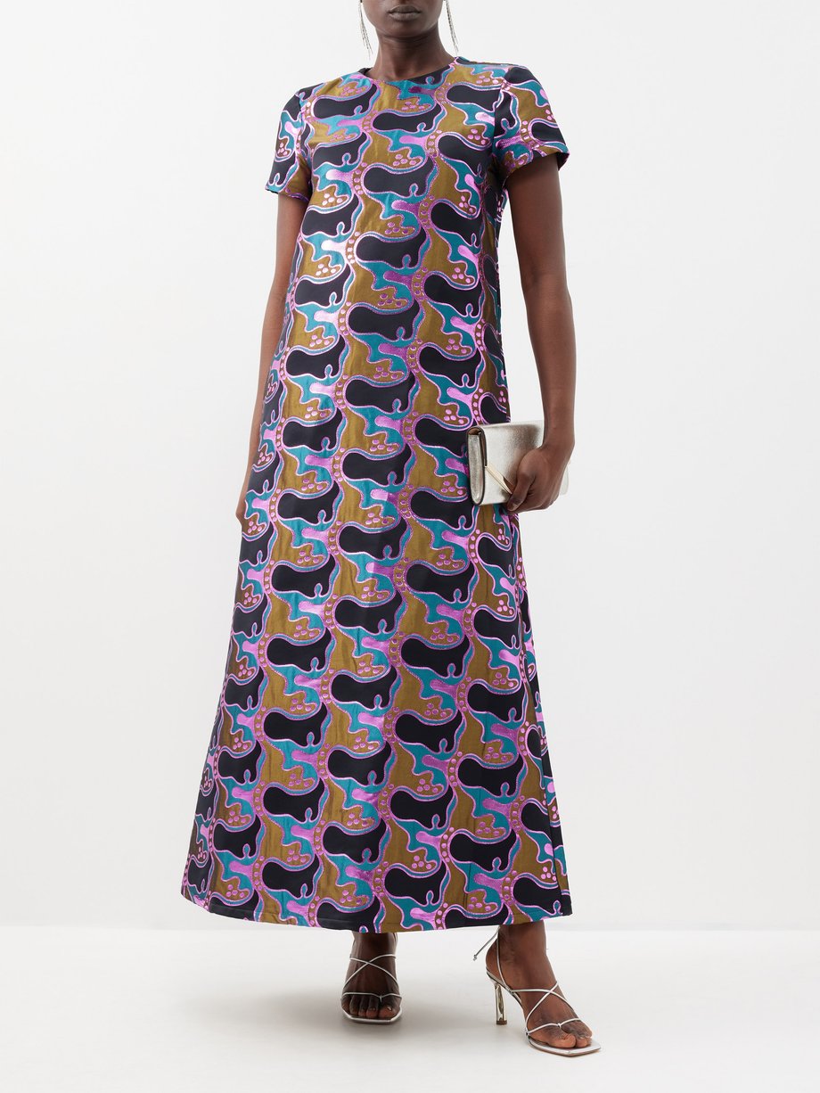 Multicoloured Super Swing metallic-jacquard maxi dress | La 