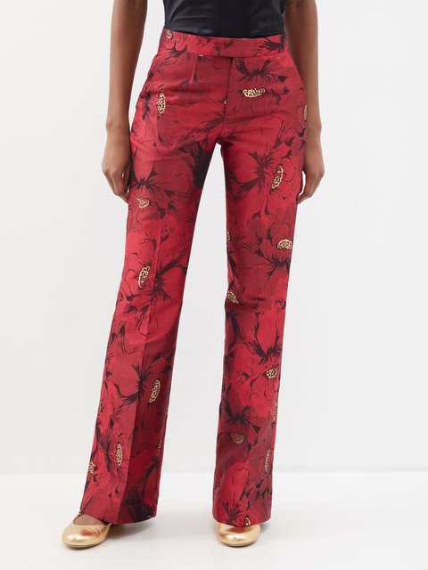 Red Saturday Night floral-jacquard trousers, La DoubleJ