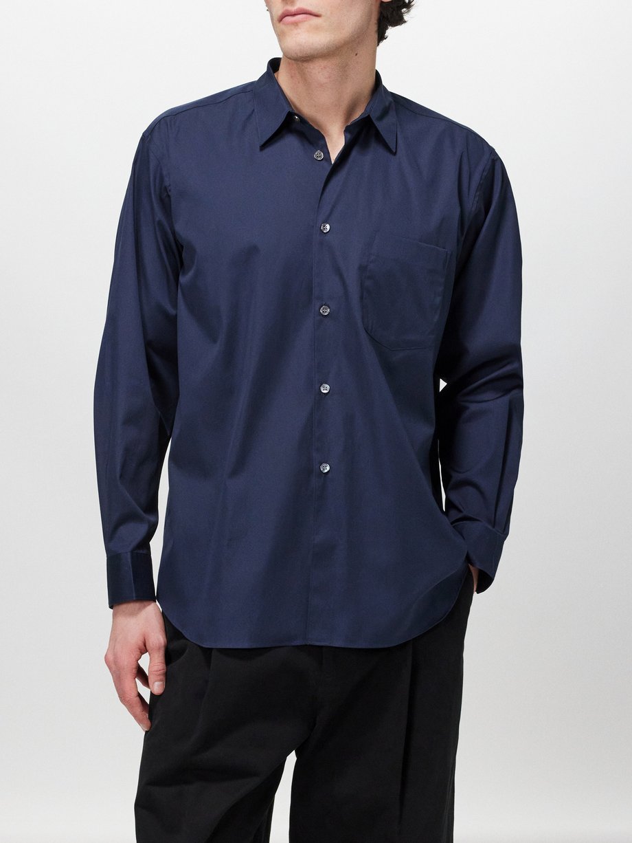 Navy Long Sleeve Point Collar Shirt