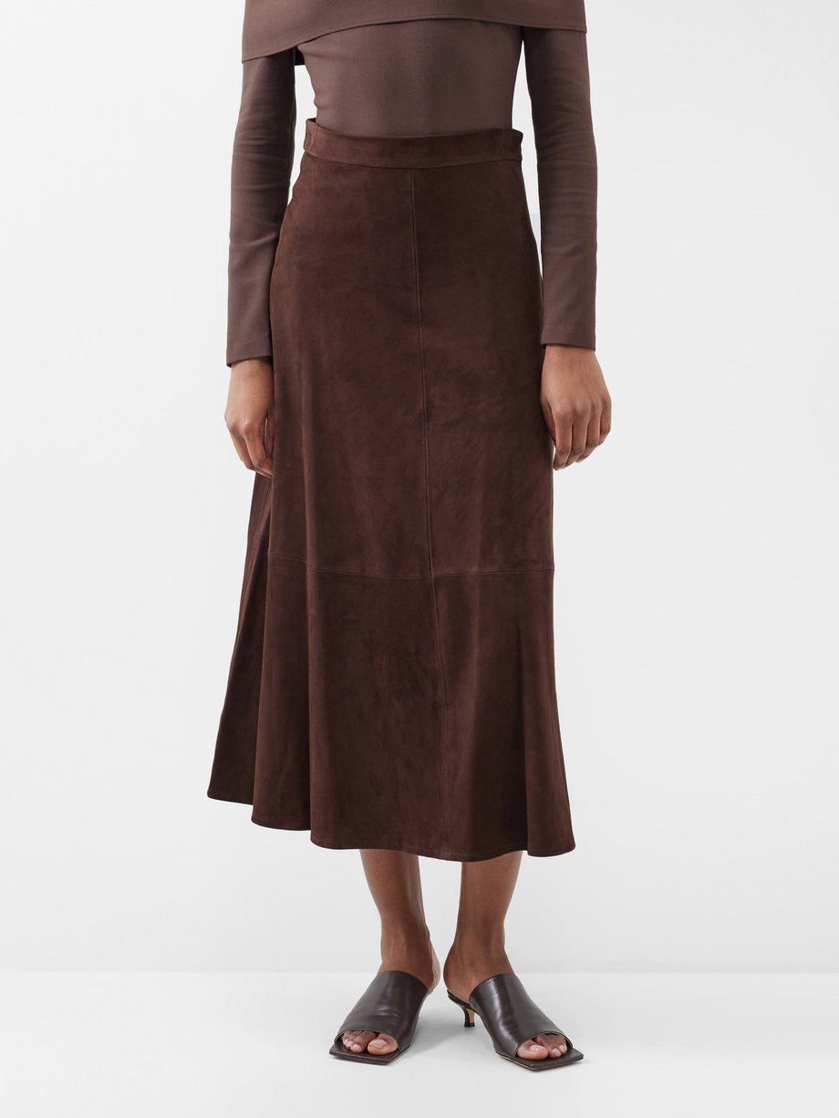 Brown The Ada suede midi skirt | Giuliva Heritage | MATCHES UK
