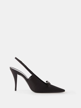 SAINT LAURENT Oxalis patent leather-trimmed mesh slingback pumps