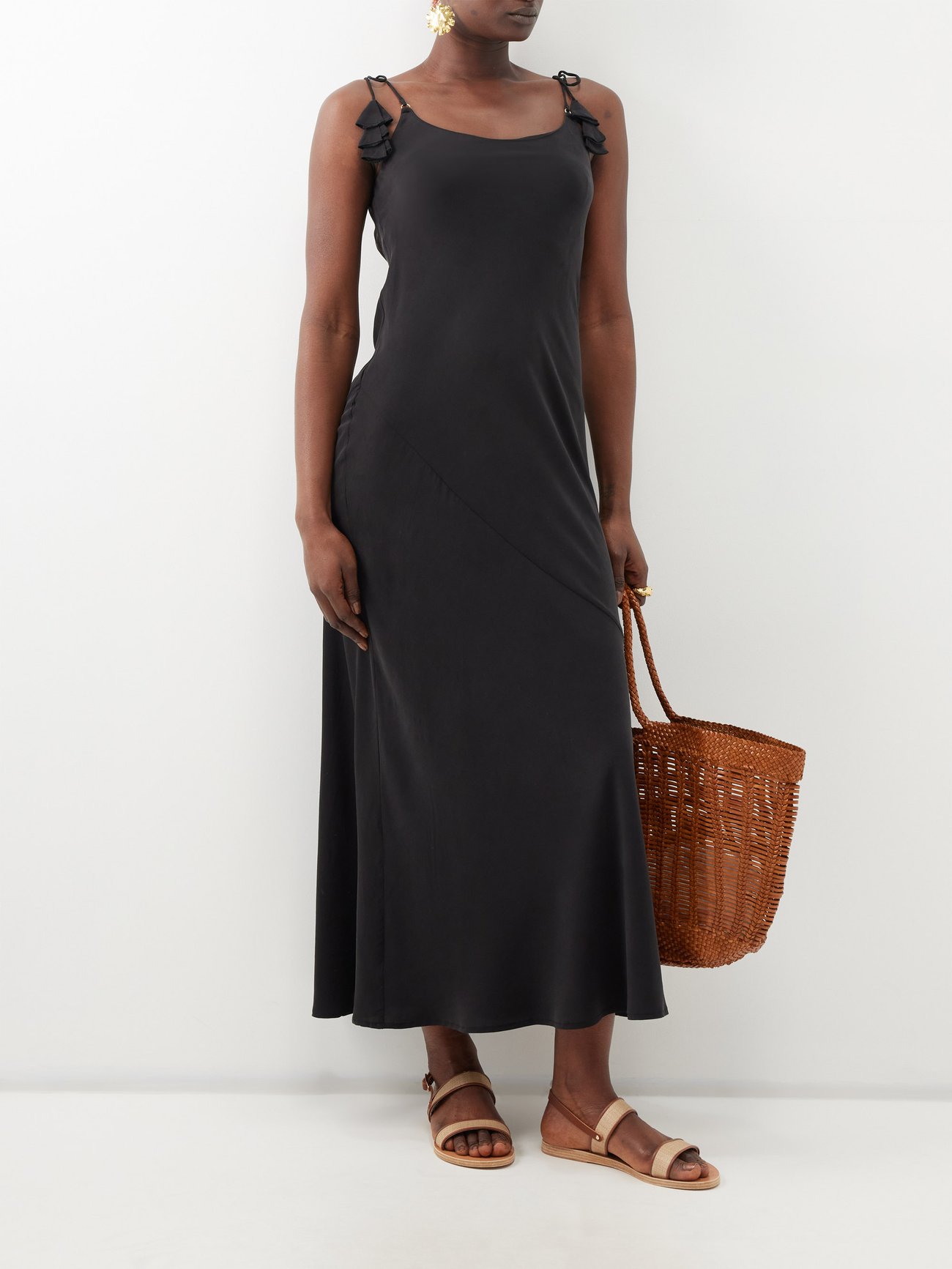 Buy Black Silk Slip Dress Midi Black Sandwashed Silk Dress Bias