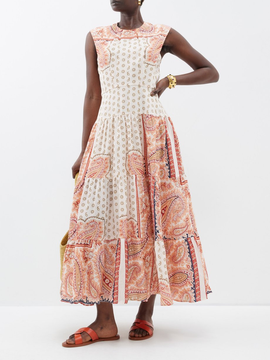 Boteh Cravat patchwork paisley-print linen maxi dress