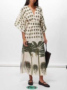 Juan De Dios Topacio Palm-print linen maxi dress