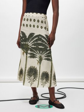 Juan De Dios Beatrice palm-print linen skirt