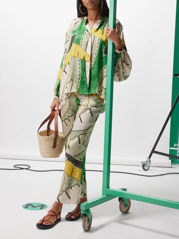 Green Don Simon Jungle-print silk-jacquard shirt