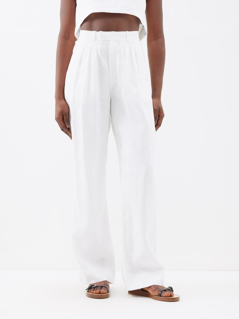 White Louis pleated linen wide-leg trousers | posse | MATCHES UK