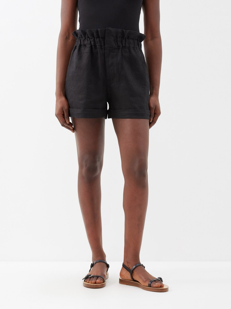 Black Ducky paperbag-waist linen shorts | posse | MATCHES UK