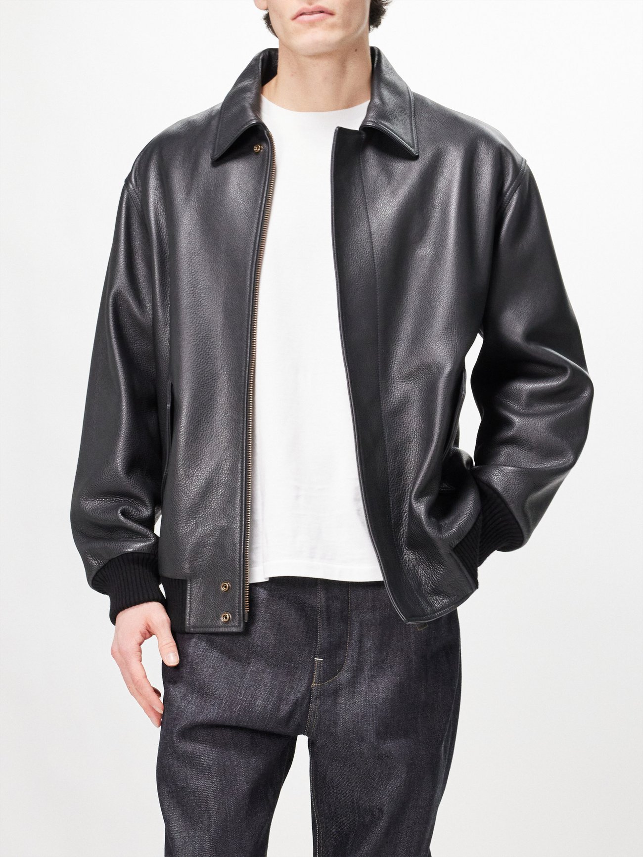 Black Flap-pocket grained-leather bomber jacket | LOEWE | MATCHES UK