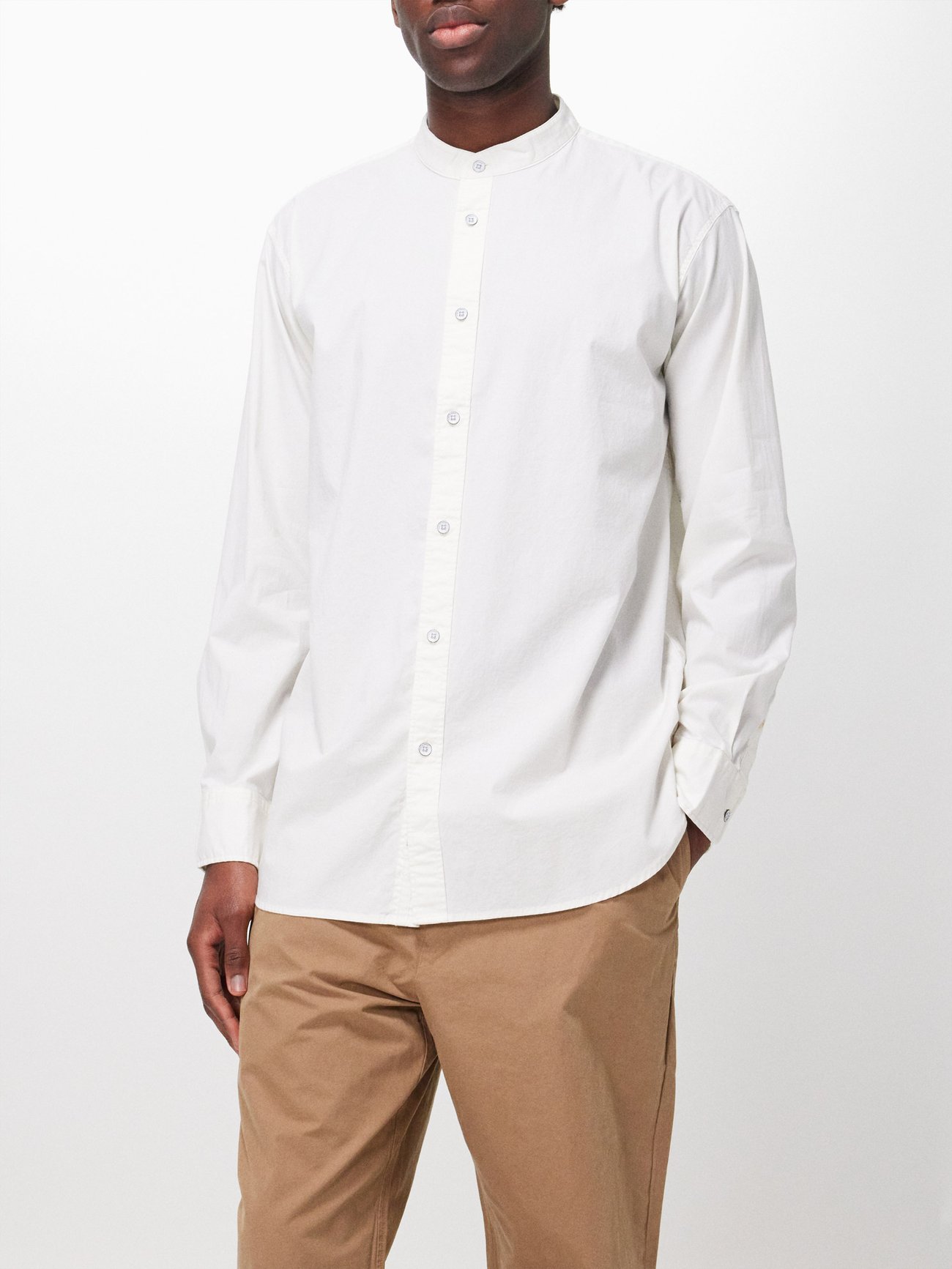 White Landon stand-collar cotton-blend poplin shirt | Rag & Bone ...