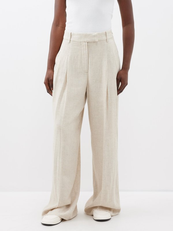 Cymbaria pleated slubbed canvas wide leg trousers video