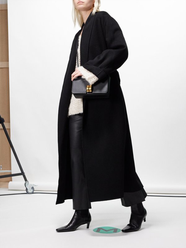 Black Trullem double-faced wool wrap coat, By Malene Birger