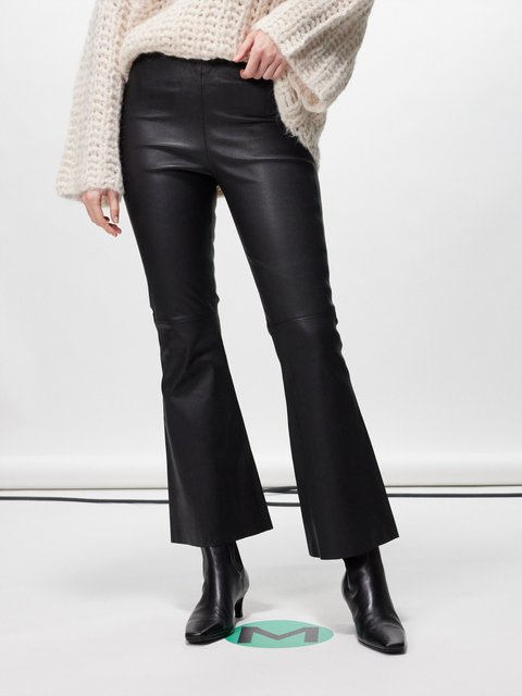 Black Evyline high-rise flared leather trousers, By Malene Birger
