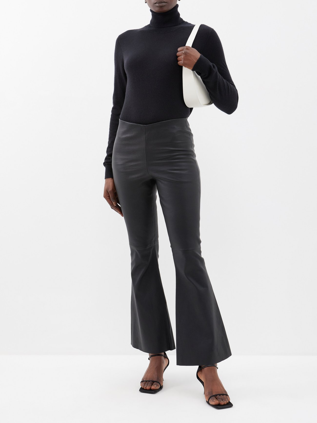 Black Evyline high-rise flared leather trousers