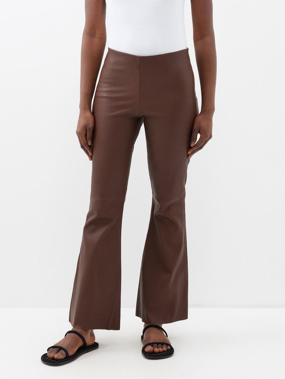 Brown Evyline high-rise flared leather trousers, By Malene Birger