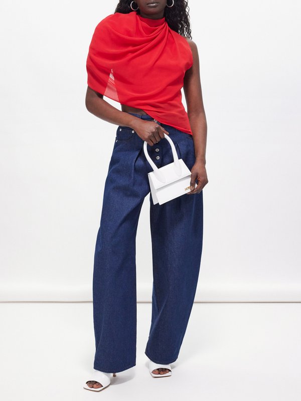 Jacquemus Pablo asymmetric tulle-overlay cropped top