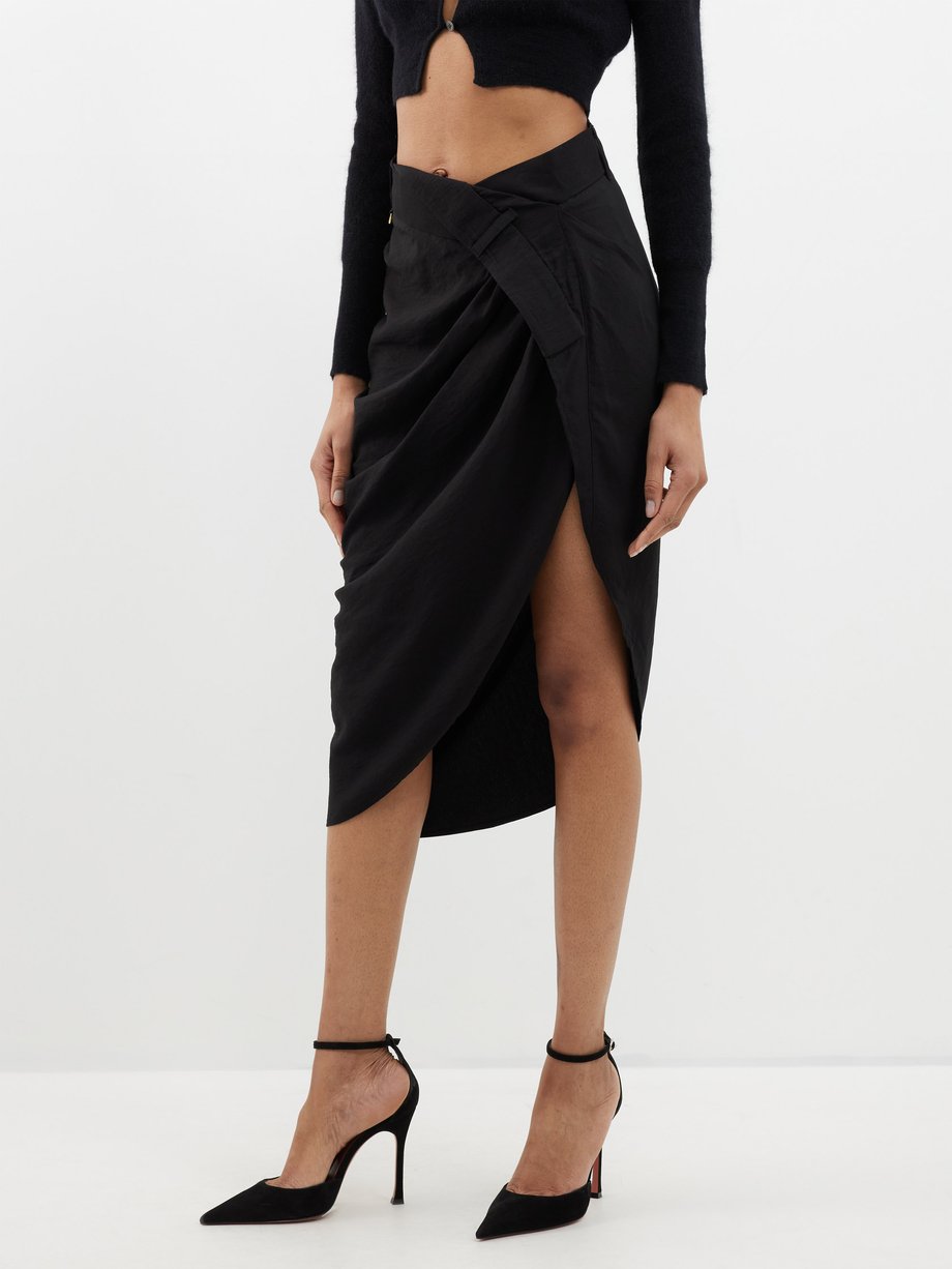 Black Saudade asymmetric twill midi skirt | Jacquemus | MATCHES UK
