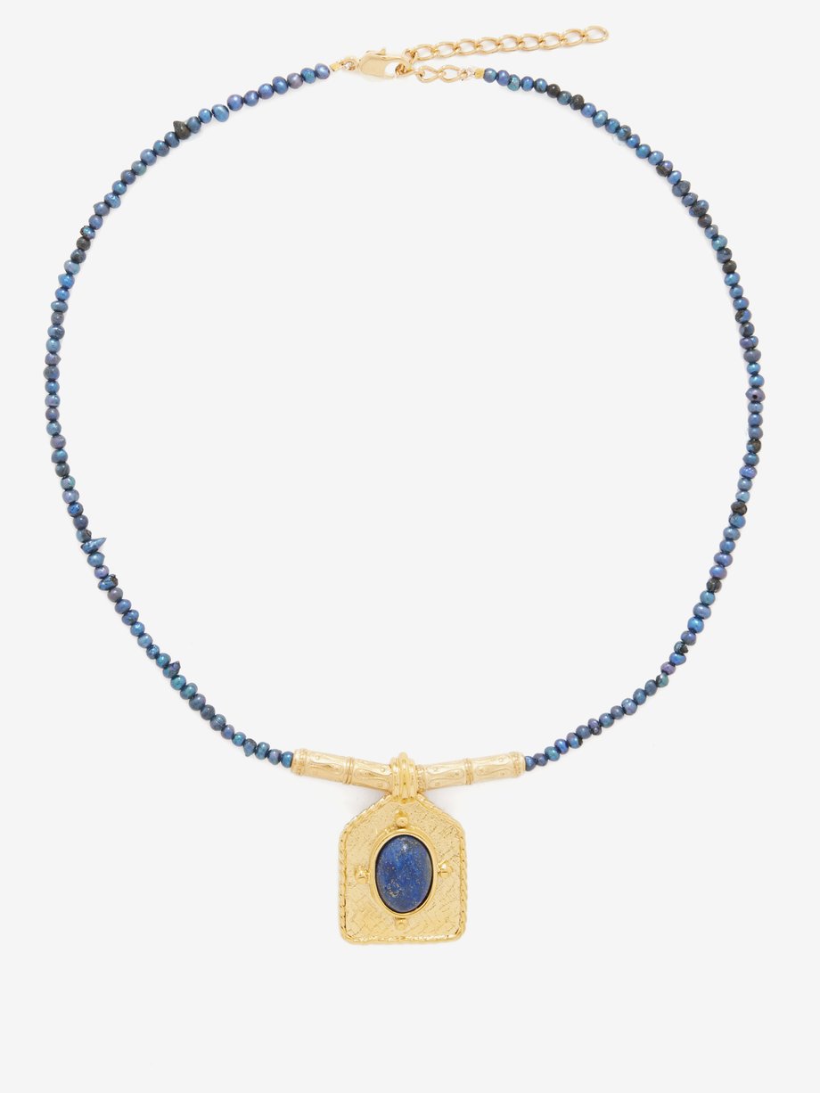 By Alona Aiden pearl, sodalite & 18kt gold-plated necklace