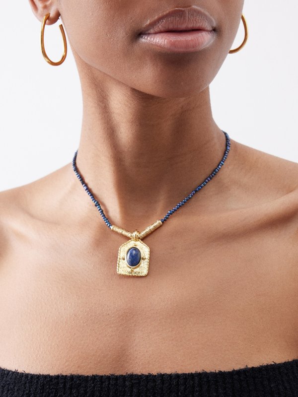 By Alona Aiden pearl, sodalite & 18kt gold-plated necklace