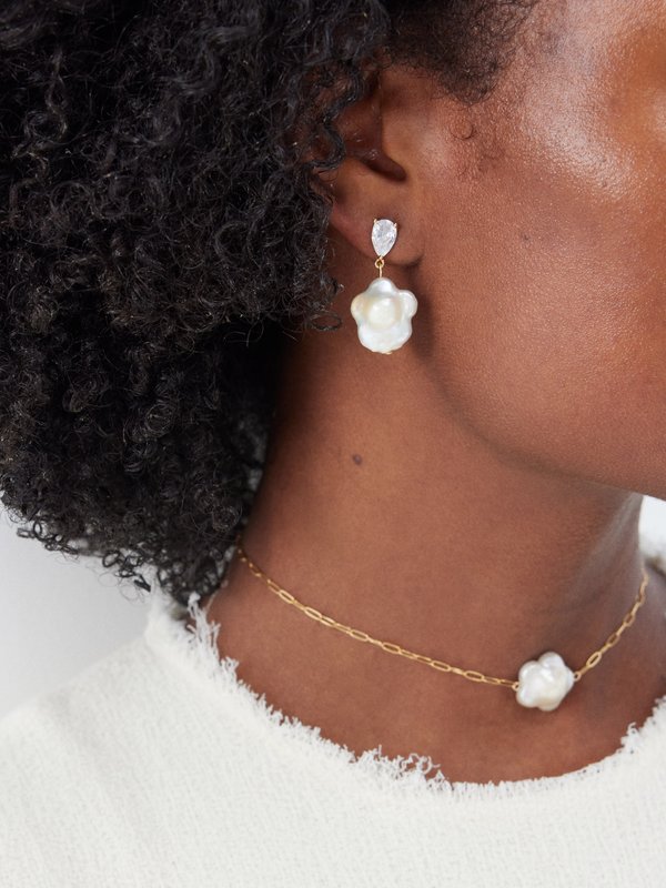 By Alona Nixie pearl, crystal & 18kt gold-plated earrings