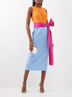 Carolina Herrera Bow-accent colour-block faille midi dress