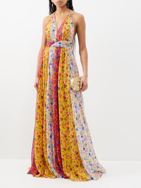 Carolina Herrera Floral-print crepe halterneck gown