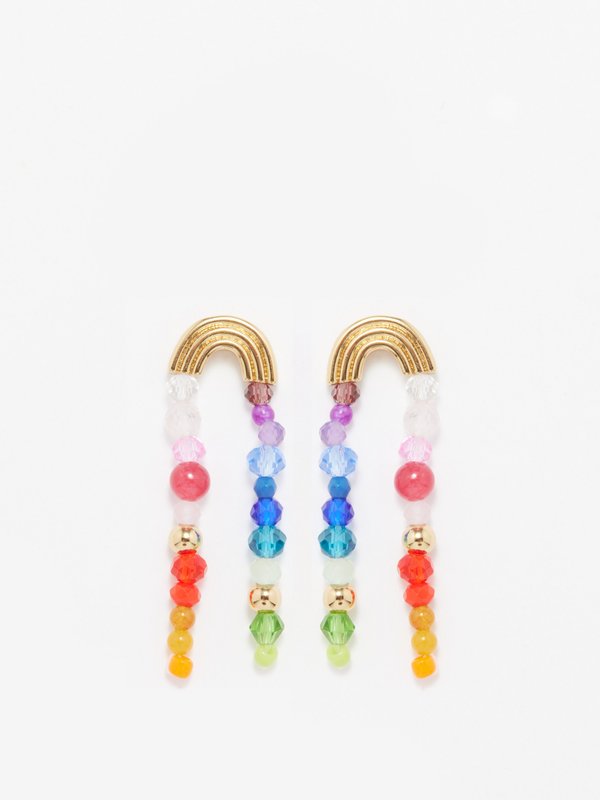 Anni Lu Double Rainbow beaded 18kt gold-plated earrings