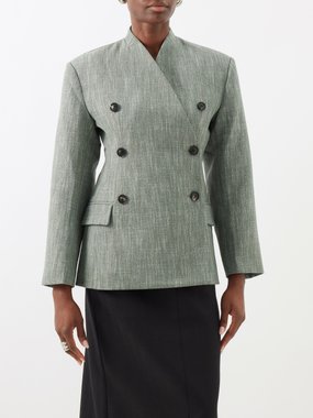 CO Collarless double-breasted wool-blend jacket