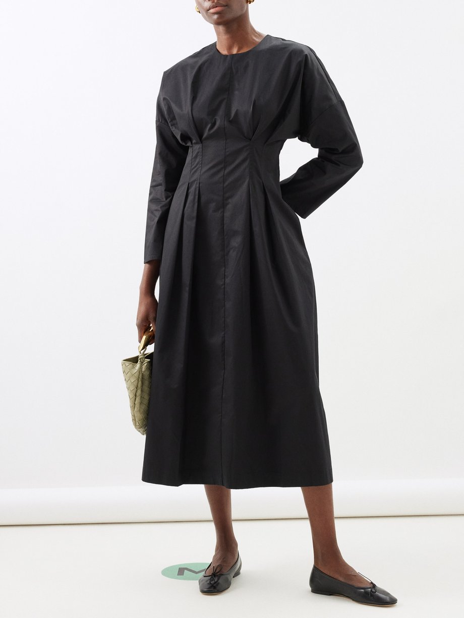 Black Cinched-waist cotton-poplin midi dress | CO | MATCHES UK