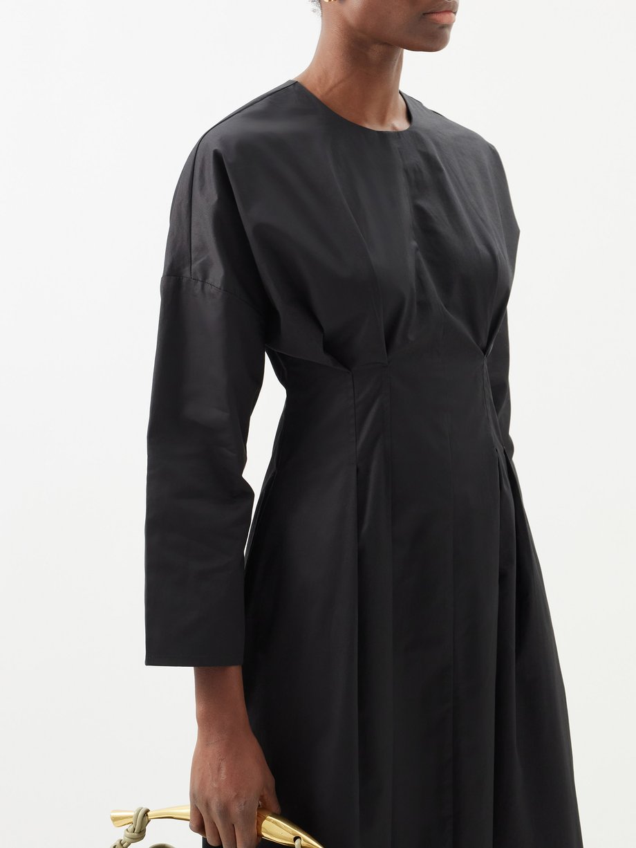 Cotton Poplin Cinched Waist Shirt Dress, Black