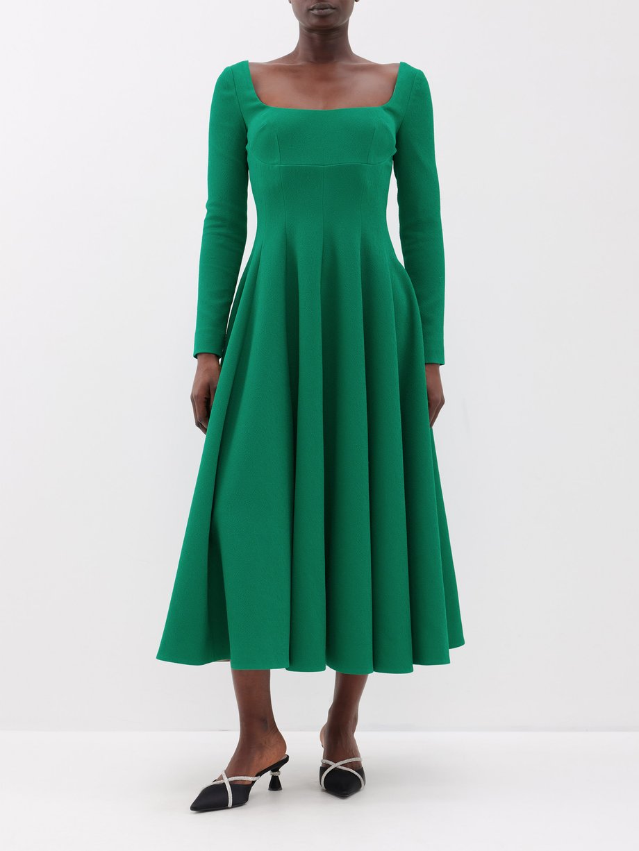 Green Square-neck pleated crepe midi dress | Emilia Wickstead ...