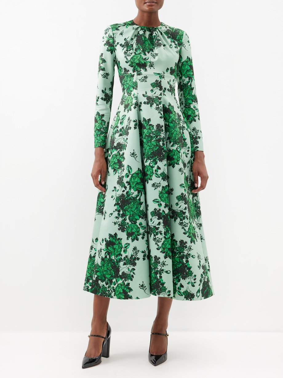 Green multi Floral-print faille midi dress | Emilia Wickstead | MATCHES UK