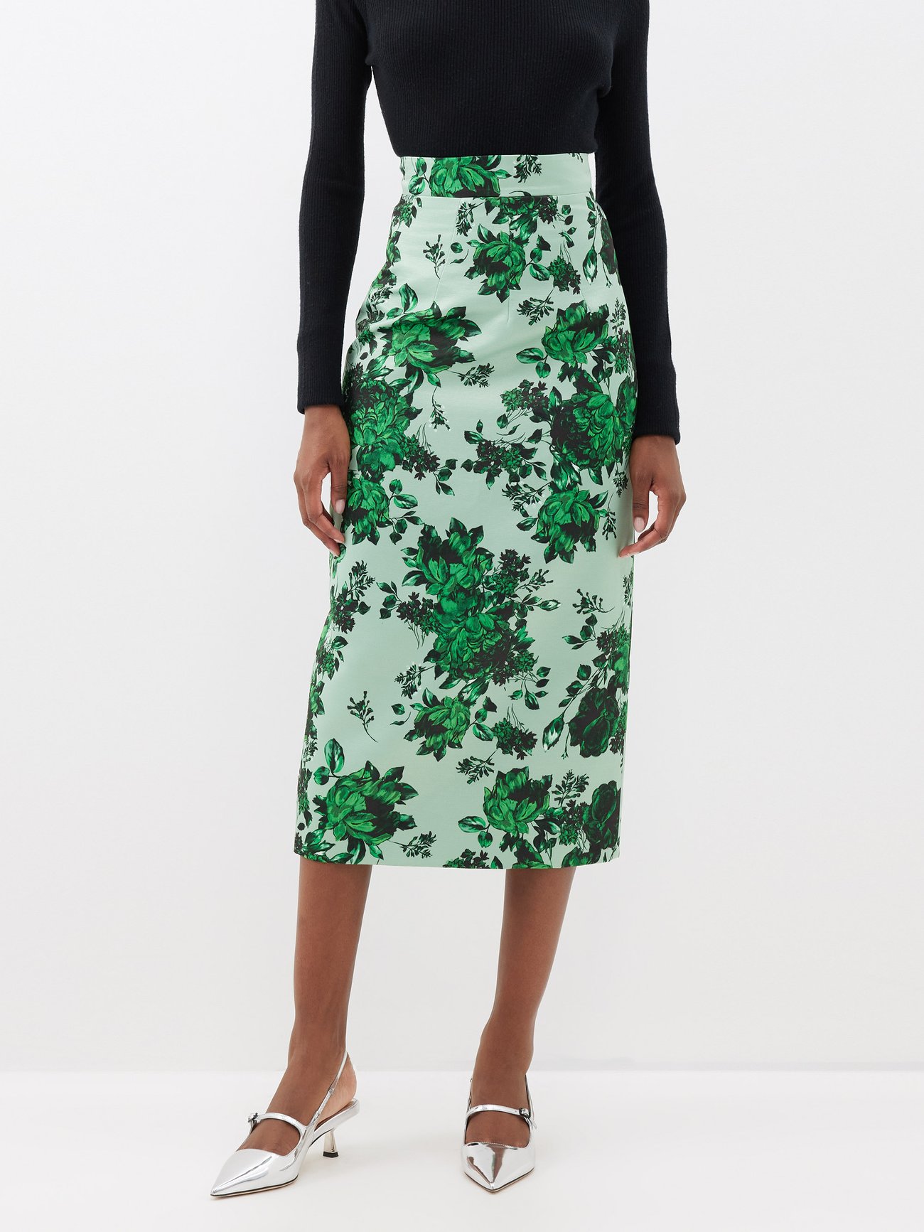 Lorinda floral-print taffeta midi skirt video