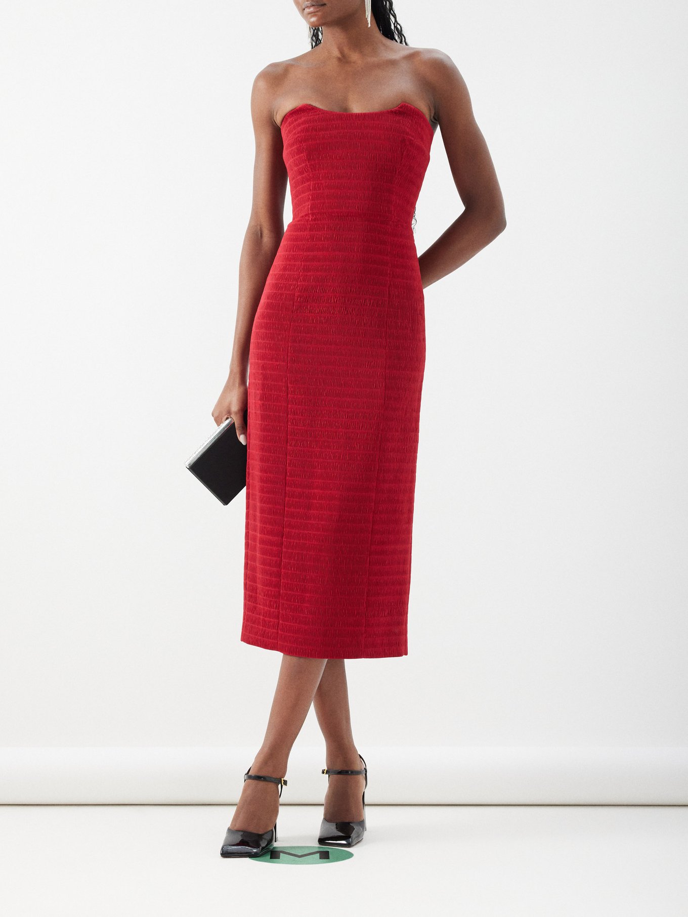 The Red Square Neck Ribbed Midi Dress - Red Ribbed Knit Bodycon Midi Dress  - Red - Dresses